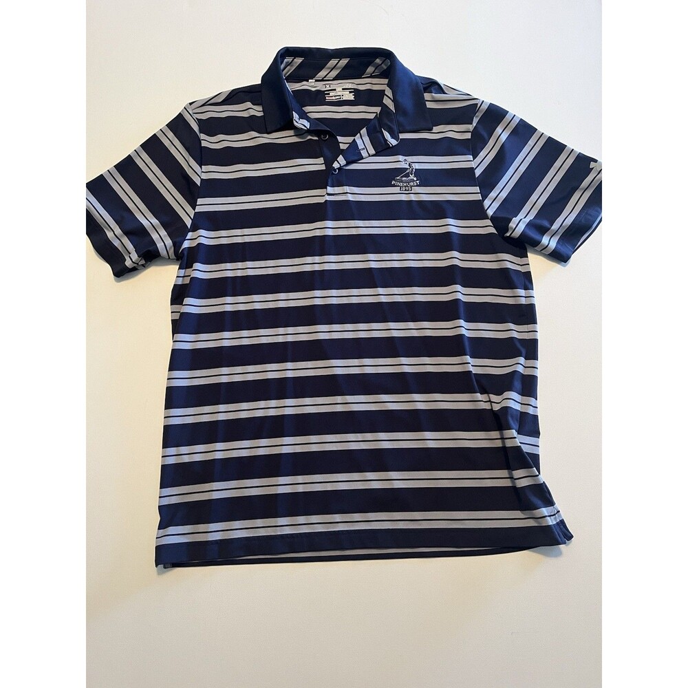 Under Armour Polo Mens Large Blue White Striped Playoff Pinehurst 1865 Logo